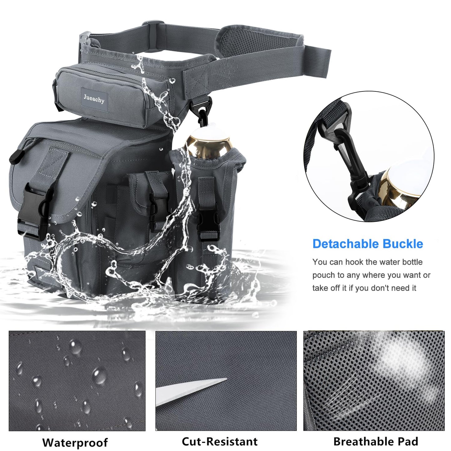 Jueachy Drop Leg Bag for Men Tactical Metal Detecting Thigh Pack with Water Bottle Pouch