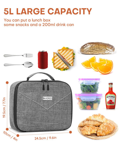 BAVGRED Lunch Box Insulated Soft Lunch Bag, Freezable and Reusable Mini Cooler, Thermal Meal Tote Containers with Exterior & Interior Pockets for Work, Outdoor Meal