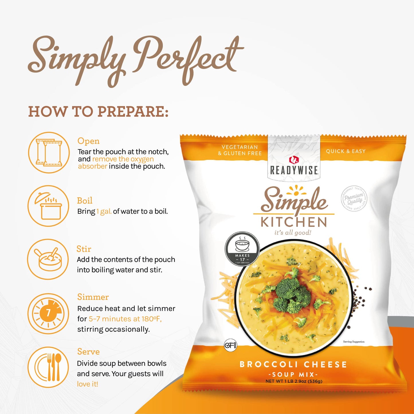 READYWISE - Simple Kitchen, Tomato Basil Soup, 17 Servings, MRE, Gluten Free, & Vegetarian, Food, Soup Mix, for Events, Hiking, Emergency Food Supply, Camping Essentials, or Daily Use, 1 Pack