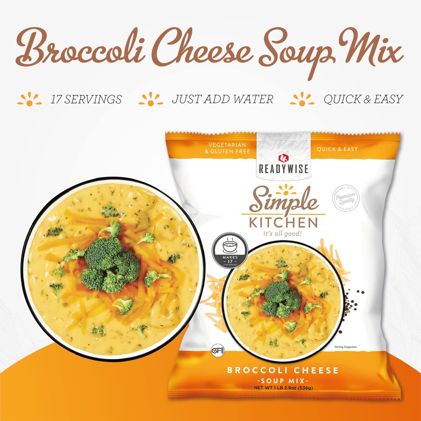 READYWISE - Simple Kitchen, Tomato Basil Soup, 17 Servings, MRE, Gluten Free, & Vegetarian, Food, Soup Mix, for Events, Hiking, Emergency Food Supply, Camping Essentials, or Daily Use, 1 Pack