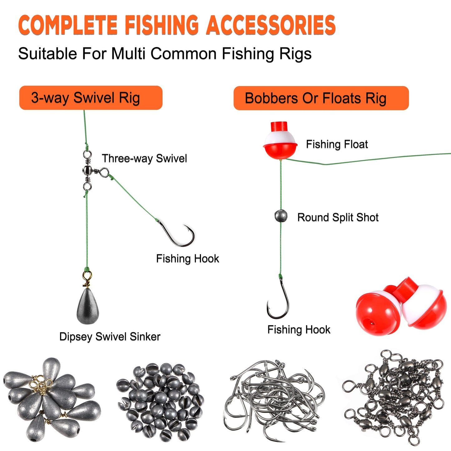 PLUSINNO 253/387pcs Fishing Gear Accessories Kit, Fishing Tackle Box with Tackle Included, Fishing Hooks, Fishing Weights Sinkers, Spinner Blade, Fishing Equipment for Bass Trout Bluegill Crappie