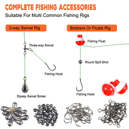 PLUSINNO 253/387pcs Fishing Gear Accessories Kit, Fishing Tackle Box with Tackle Included, Fishing Hooks, Fishing Weights Sinkers, Spinner Blade, Fishing Equipment for Bass Trout Bluegill Crappie