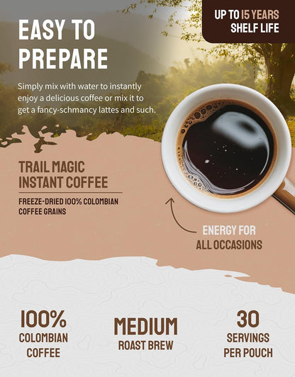 ReadyWise Adventure Line - Trail Magic Instant Coffee Packets, Freeze Dried Coffee, Survival Food for Backpacking Meals, Camping Essentials & Prepping Supplies, up to 15 Year Shelf Life, 6 Pouches