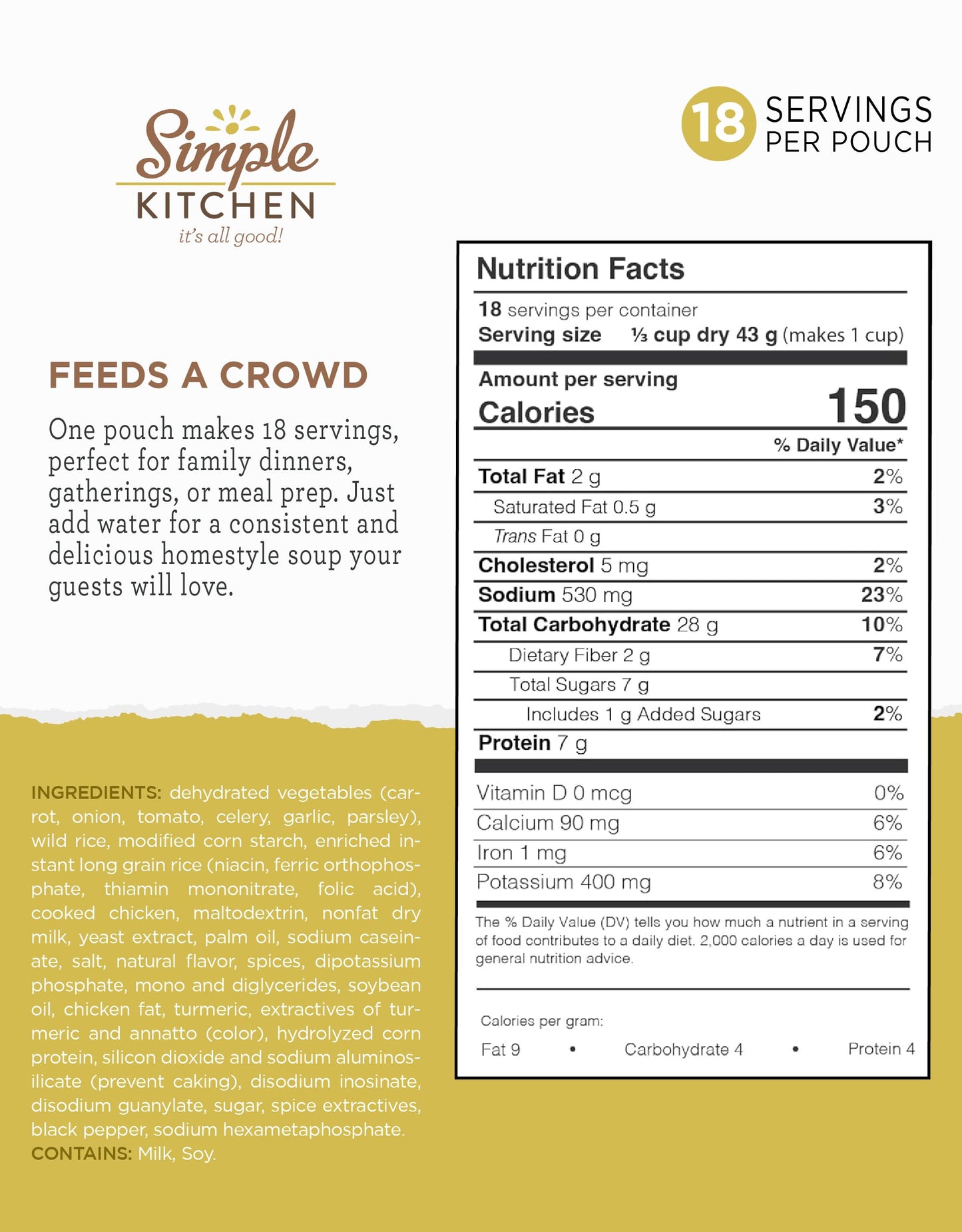 Simple Kitchen Garden Vegetable Soup Mix - 17 Servings for Meal Prep, Gluten Free, Vegetarian, Dehydrated & Freeze Dried Survival Food for Camping Meals, Backpacking & Hiking, Survival Kit, Pack of 4