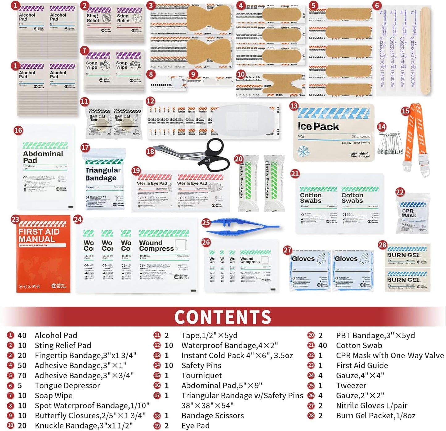 RHINO RESCUE 240 Piece All-Purpose First Aid Kit for Home+350 Pieces OSHA All-Purpose First Aid Kit