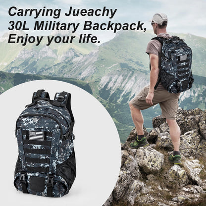 Jueachy Tactical Backpack for Men Hiking Day Pack Molle Military Rucksack Waterproof 30L EDC Bag with USA Flag Patch