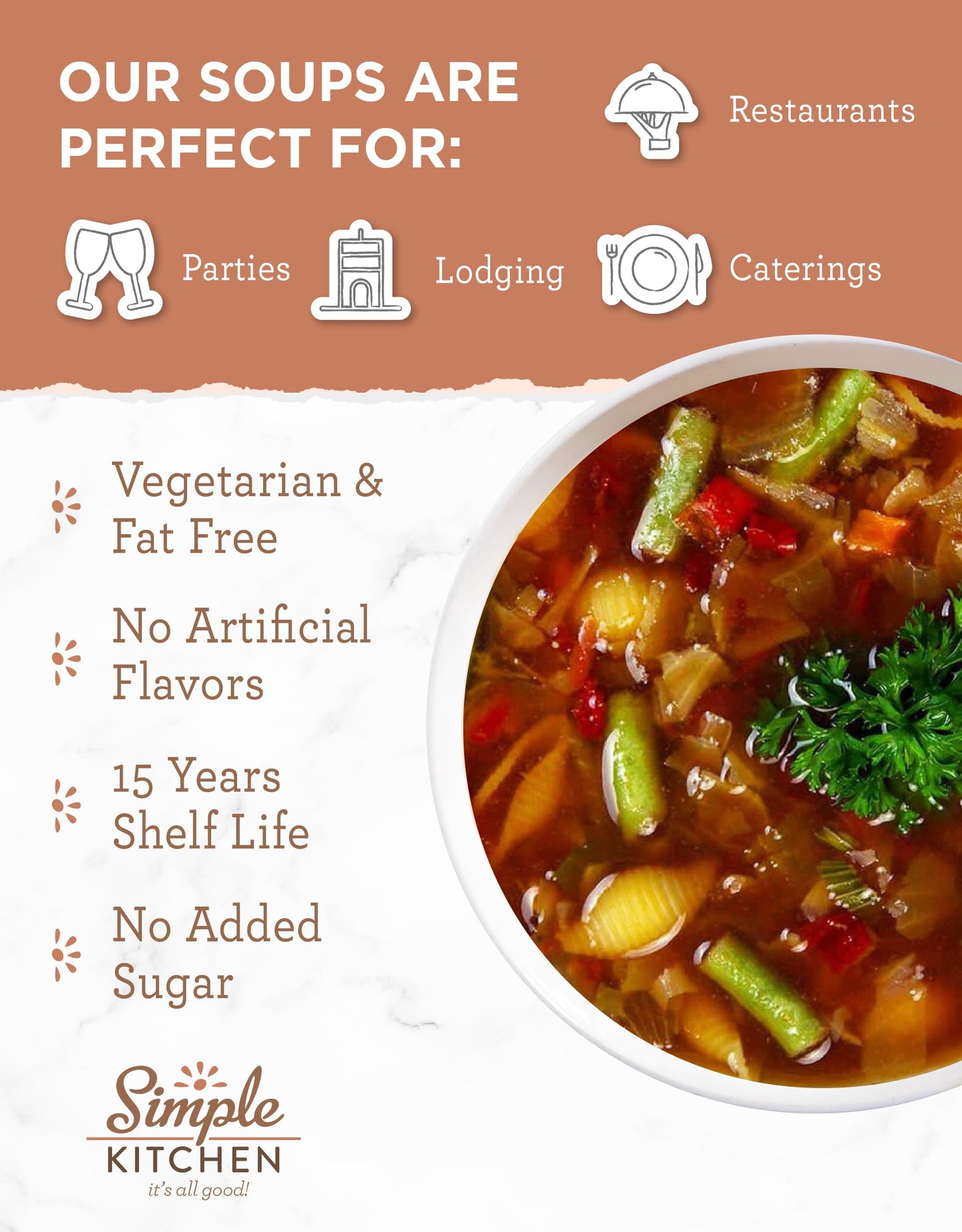 Simple Kitchen Garden Vegetable Soup Mix - 17 Servings for Meal Prep, Gluten Free, Vegetarian, Dehydrated & Freeze Dried Survival Food for Camping Meals, Backpacking & Hiking, Survival Kit, Pack of 4