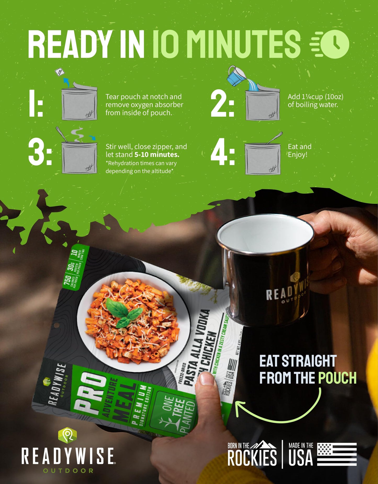 ReadyWise Outdoor Pro Adventure Meal - Country-Style Chicken Pot Pie, 2 Servings, 1 Pouch, 900 Calories, 30g Protein, Freeze Dried Food & Dehydrated Backpacking Camping Meals, up to 5 Year Shelf Life