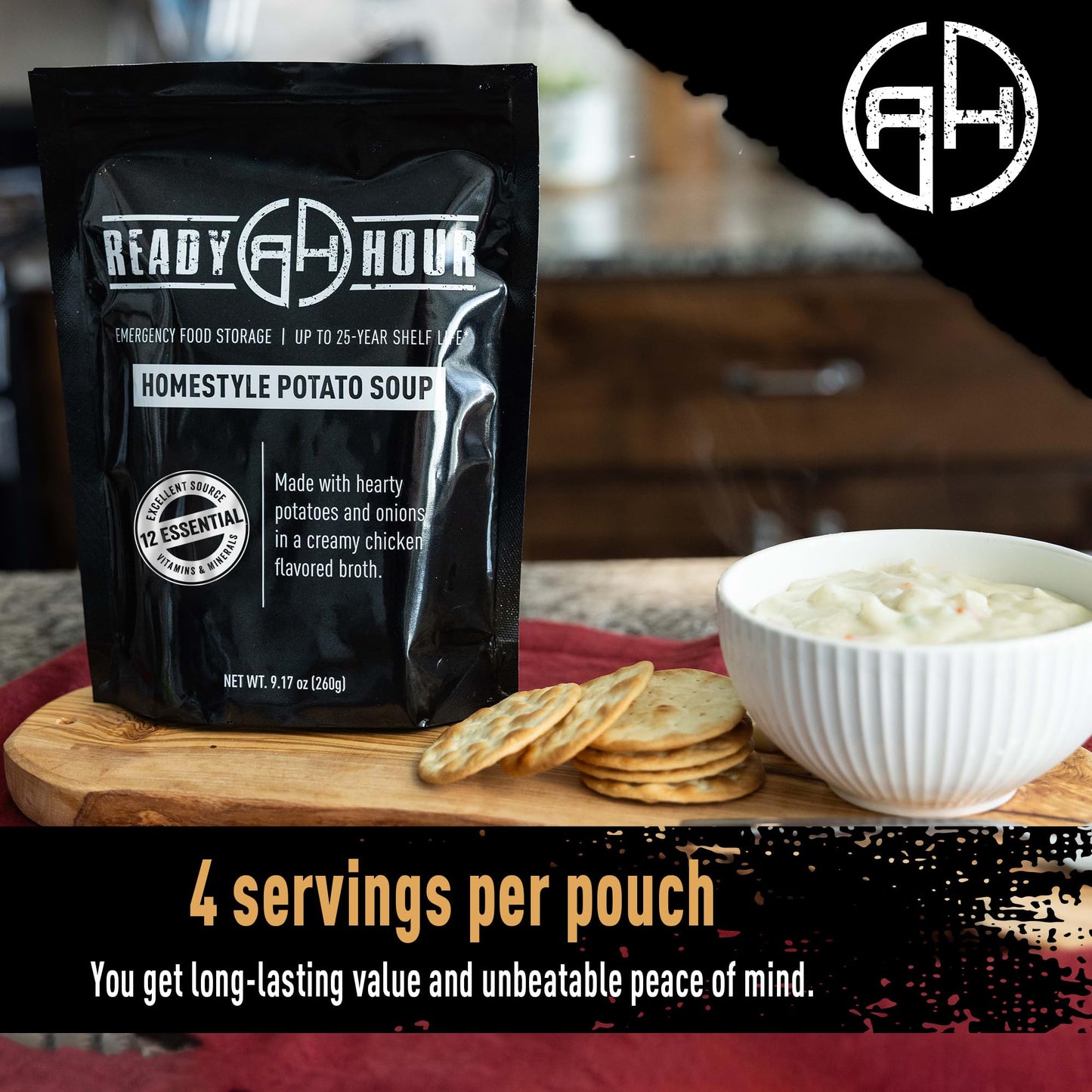 Ready Hour Homestyle Potato Soup Case Pack – 24 Servings (6 Pouches) – Freeze-Dried Soup, Emergency Survival Food, Long-Term Storage, Dehydrated Bulk Meal, Prepper Pantry Essential