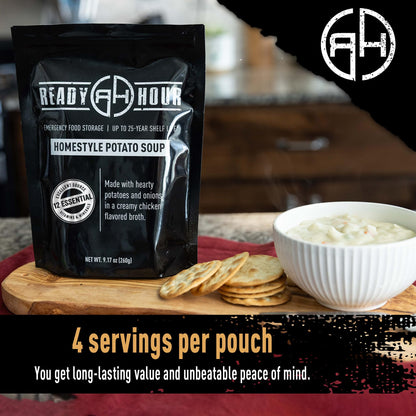 Ready Hour Homestyle Potato Soup Case Pack – 24 Servings (6 Pouches) – Freeze-Dried Soup, Emergency Survival Food, Long-Term Storage, Dehydrated Bulk Meal, Prepper Pantry Essential