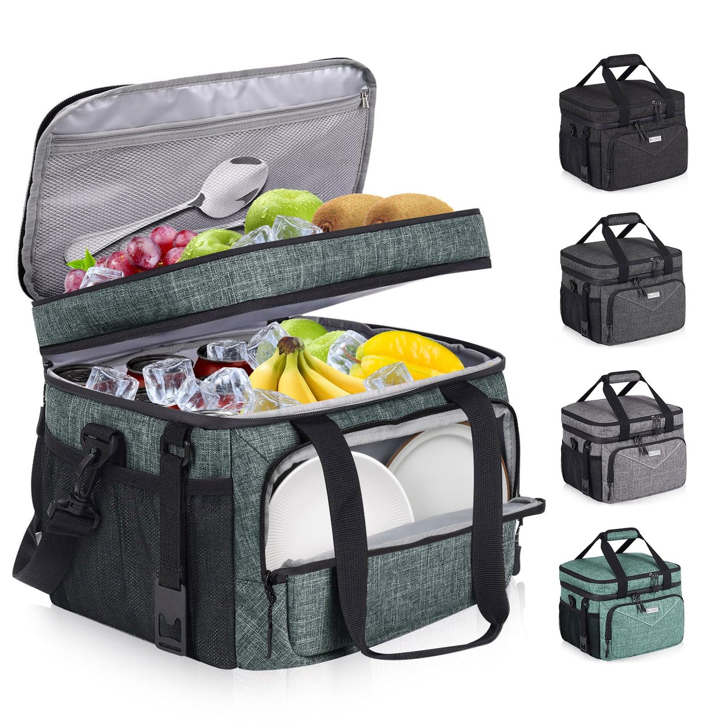 BAVGRED Lunch Box for Men Women,Reusable Large Double Deck Tactical Insulated Lunch Bag with Adjustable Shoulder Strap,Leakproof Tote Cooler Bag for Work Adults Picnic Beach Office-24 Cans