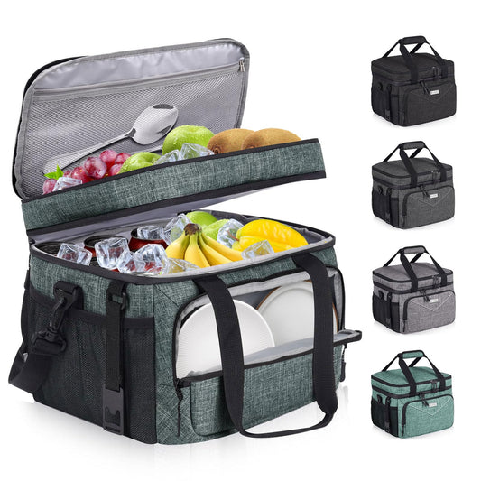 BAVGRED Lunch Box for Men Women,Reusable Large Double Deck Tactical Insulated Lunch Bag with Adjustable Shoulder Strap,Leakproof Tote Cooler Bag for Work Adults Picnic Beach Office-24 Cans