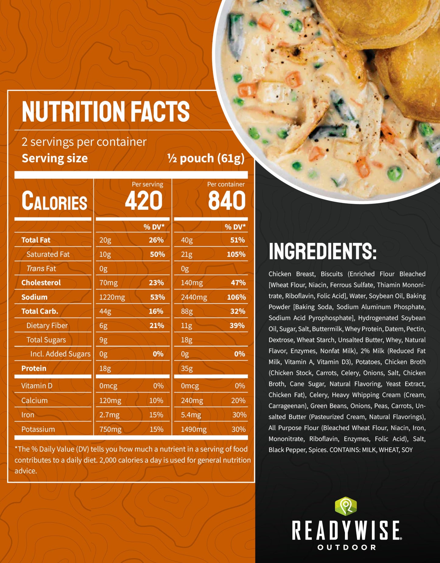 ReadyWise Outdoor Pro Adventure Meal - Breakfast Skillet, 2 Servings, 1 Pouch, Gluten Free, 700 Calories, 36g Protein, Freeze Dried Food & Dehydrated Backpacking Camping Meals, up to 5 Year Shelf Life