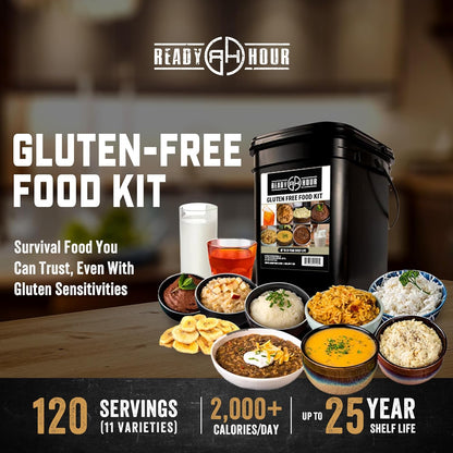 Ready Hour Gluten-Free Food Kit (120 Servings), Gluten-Free Survival Kit, Freeze-Dried Survival Food Storage, Emergency Preparedness, Prepper Supplies, 25-Year Shelf Life