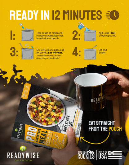 ReadyWise Outdoor Pro Adventure Meal - Country-Style Chicken Pot Pie, 2 Servings, 1 Pouch, 900 Calories, 30g Protein, Freeze Dried Food & Dehydrated Backpacking Camping Meals, up to 5 Year Shelf Life