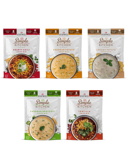 READYWISE - Simple Kitchen, Soup Sampler, Variety Pack, 8 Servings Per Pouch, Soup Mix, Family Size, Gluten Free Options, Freeze Dried Food, Soup for Family, Pack of 8