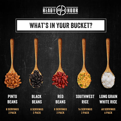 Ready Hour Beans Trio with Rice Kit Bucket (100 Servings) Survival Beans and Rice, Survival Food Storage, Emergency Preparedness Food, Prepper, Easy Prep, 30-Year Shelf Life