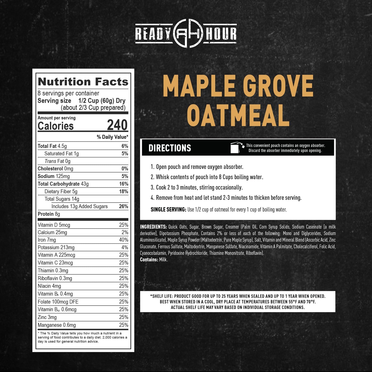 Ready Hour Mac and Cheese Case Pack (24 Servings), Freeze-Dried, Mac and Cheese Bulk, Survival Emergency and Real Non-Perishable Food, Long-Term Storage Food, 25-Year Shelf Life