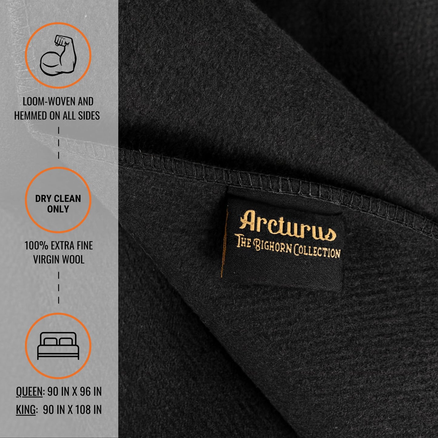 Arcturus Bighorn 100% Virgin Wool Blanket | Heirloom-Quality Wool Bedding for Home & Cabin | Warm, Thick & Durable (Queen Size, Steel Blue)