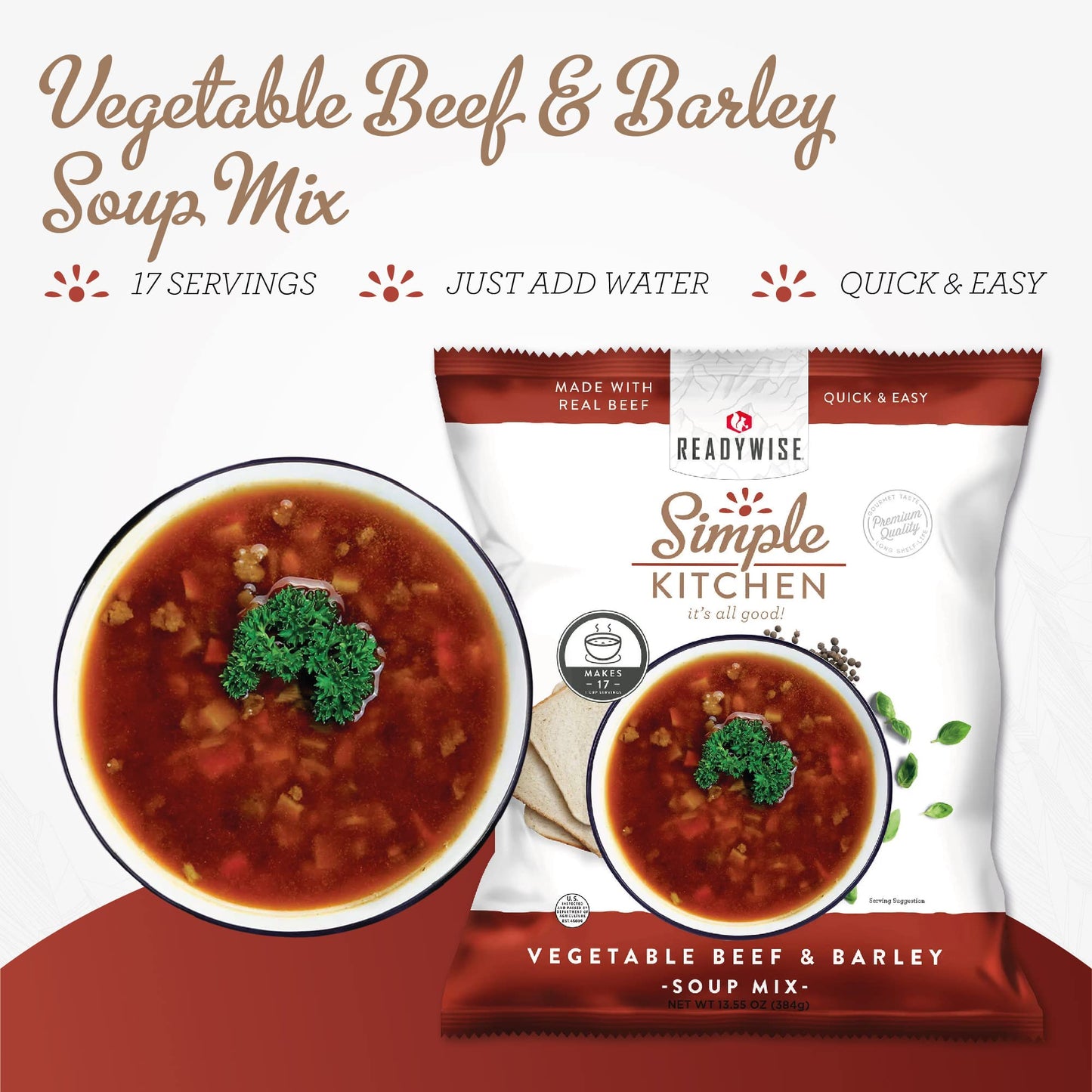 READYWISE - Simple Kitchen, Tomato Basil Soup, 17 Servings, MRE, Gluten Free, & Vegetarian, Food, Soup Mix, for Events, Hiking, Emergency Food Supply, Camping Essentials, or Daily Use, 1 Pack