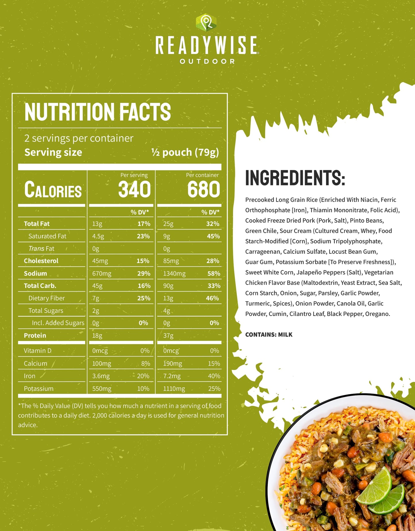 ReadyWise Outdoor Pro Adventure Meal - Country-Style Chicken Pot Pie, 2 Servings, 1 Pouch, 900 Calories, 30g Protein, Freeze Dried Food & Dehydrated Backpacking Camping Meals, up to 5 Year Shelf Life