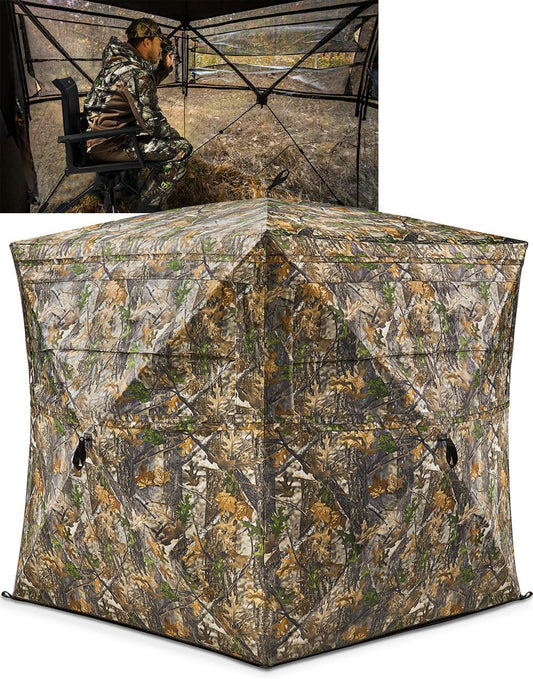 TIDEWE Hunting Blind 270°See Through with Carrying Bag, Pop Up Ground Blinds, Portable Resilient Hunting Tent (Forest Fade Camo)