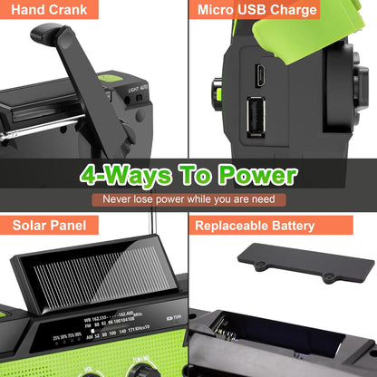 Emergency Crank Weather Radio, 14800mWh Solar Hand Crank Portable AM/FM/NOAA Weather Radio with 1W 3 Mode Flashlight & Reading Lamp, Cell Phone Charger, SOS for Home and Emergency