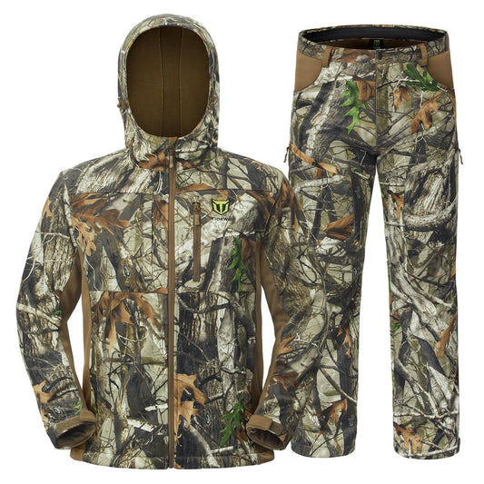 TIDEWE Hunting Clothes for Men with Fleece Lining, Safety Strap Compatible Water Resistant Silent Hunting Jacket and Pants