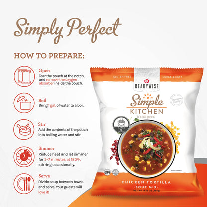 READYWISE - Simple Kitchen, Tomato Basil Soup, 17 Servings, MRE, Gluten Free, & Vegetarian, Food, Soup Mix, for Events, Hiking, Emergency Food Supply, Camping Essentials, or Daily Use, 1 Pack