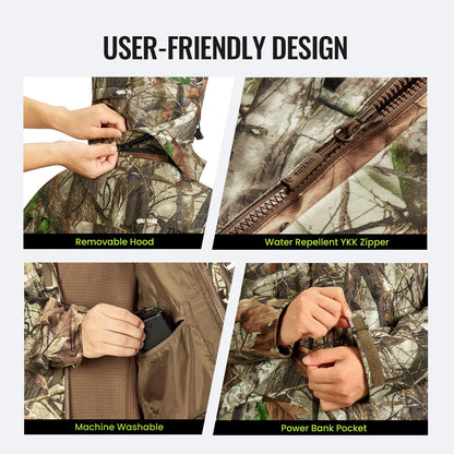 TIDEWE Men’s Heated Jacket 3-in-1 with Hood and Battery Pack, Heated Coat for Hunting, Skiing