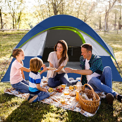 UNP 4 Person Camping Dome and Cabin Tent Easy Set Up, Waterproof with Top Rainfly for Outdoor Camping/Hiking