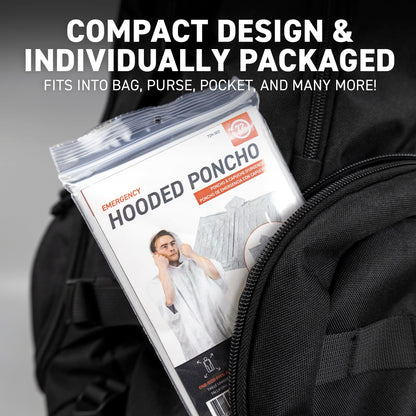 72 HRS Disposable Hooded Rain Poncho - Emergency Disposable Rain Poncho with Hood for Adults
