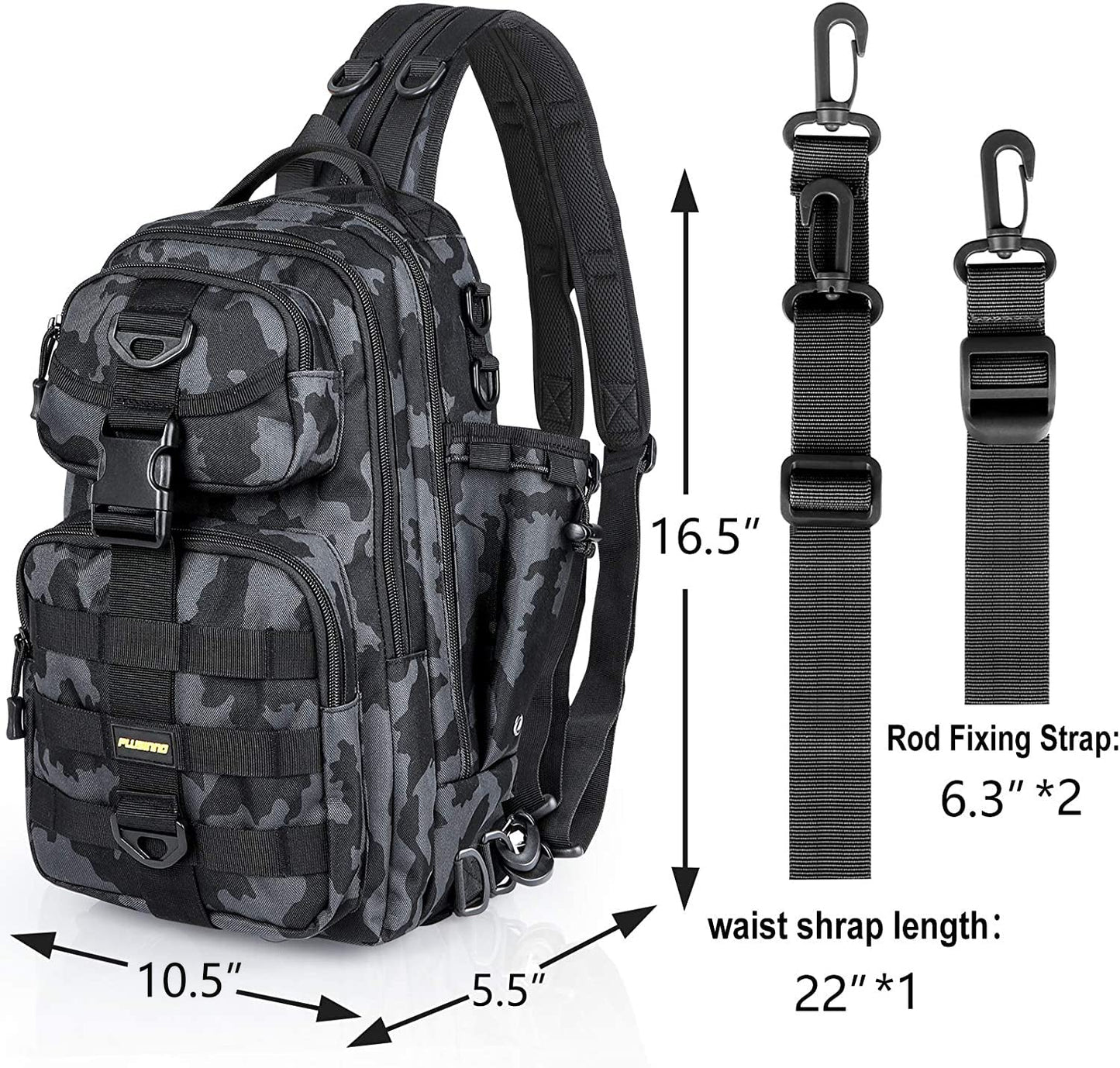 PLUSINNO Fishing Backpack with Tackle Boxes, Waterproof Fishing Sling Tackle Bag For Fishing Gear With Rod Holder, Fishing Gifts for Men With Fishing lures, Fishing pliers, Fish Lip Gripper.