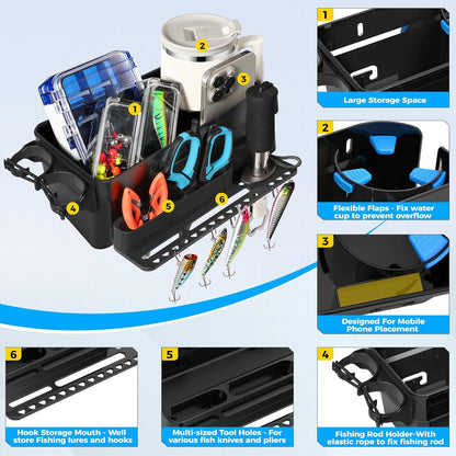 PLUSINNO Boat Cup Holder, Boat Caddy Organizer with Fishing Rod Holder, Multifunctional Boat Storage Organizer for Fishing Accessories, Boat Accessories for Jon Fishing Boat, Kayak, Paddle Boards