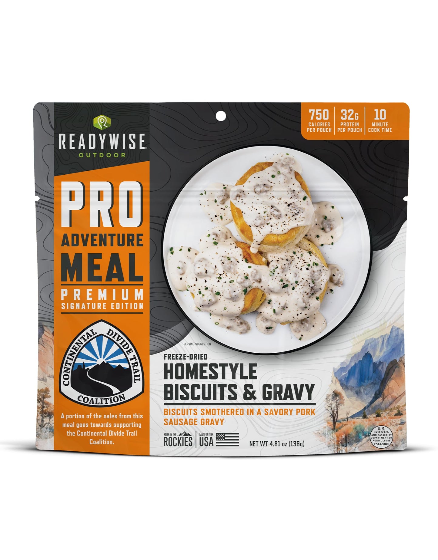 ReadyWise Outdoor Pro Adventure Meal - Country-Style Chicken Pot Pie, 2 Servings, 1 Pouch, 900 Calories, 30g Protein, Freeze Dried Food & Dehydrated Backpacking Camping Meals, up to 5 Year Shelf Life