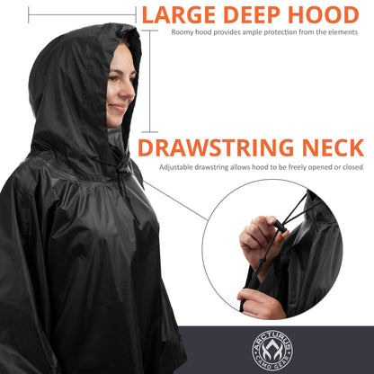 Arcturus Rain Ponchos | Adjustable Hood | Waterproof Ripstop Nylon | Great for Hunting, Fishing & Camping