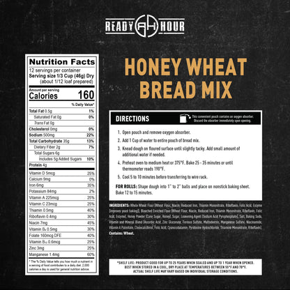 Ready Hour Honey Wheat Bread Mix Case Pack (48 Servings), Freeze-Dried Bread Mix, Honey Wheat Mix, Bulk Baking Mix, Survival Bread Kit, Emergency Baking Supply, Prepper Pantry Essentials, Disaster Food Storage, Long Shelf Life Food