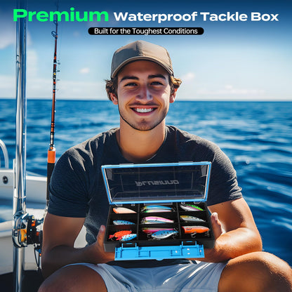 PLUSINNO Tackle Box Organizer, 1/2 Packs Waterproof Tackle Trays, Fishing Tackle Box with Removable Dividers, Fishing Box Tackle Trays and Terminal Tackle Storage
