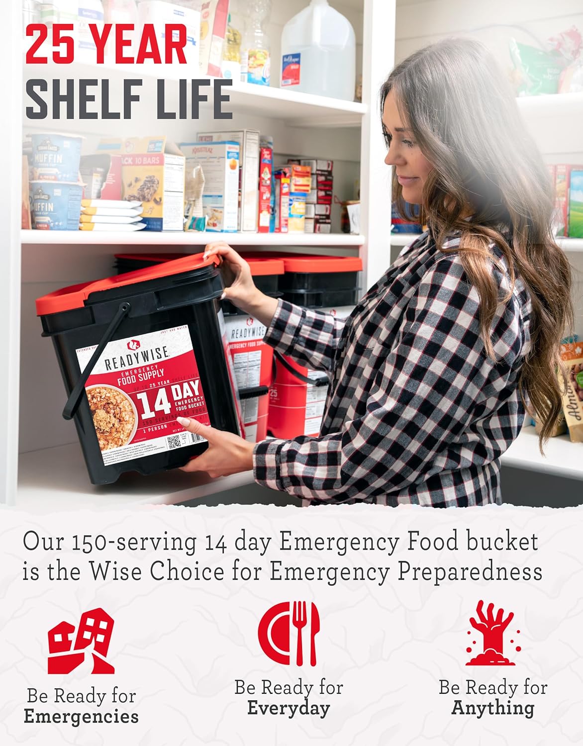 14 Day ReadyWise Emergency Food Supply - 14 Day, 150 Servings Emergency Freeze Dried Food Bucket, Protein Meals, Camping Essentials, Survival Kit, Disaster Prepping Supplies, 25 Year Shelf Life + ReadyWise Emergency Food Supply-88 Servings Meat & Rice…