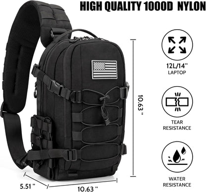 Jueachy Tactical Sling Bag for Men: Everyday Carry Gear 12L EDC CCW Concealed Carry Sling Bag 2-in-1 Shoulder Bag Backpack