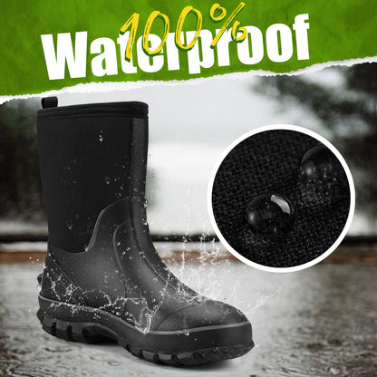 TIDEWE Rubber Boots for Men, 5.5mm Neoprene Insulated Rain Boots with Steel Shank, Waterproof Mid Calf Hunting Boots, Sturdy Rubber Work Boots for Farming Gardening Fishing