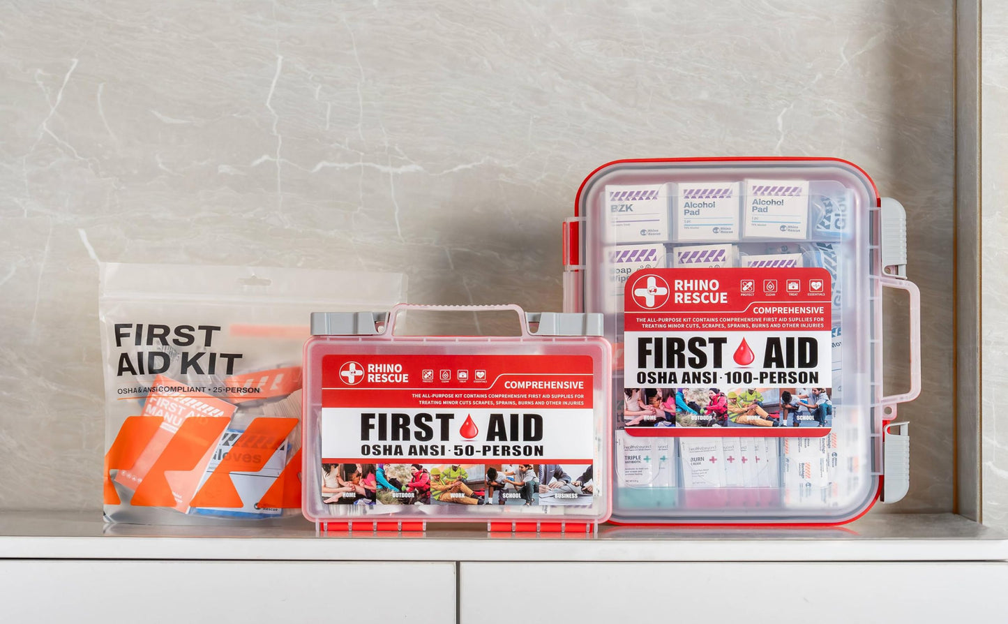 RHINO RESCUE 371 Pieces OSHA All-Purpose First Aid Kit, Home & Office Professional Medical Supplies, Ideal for Emergency, School, Business