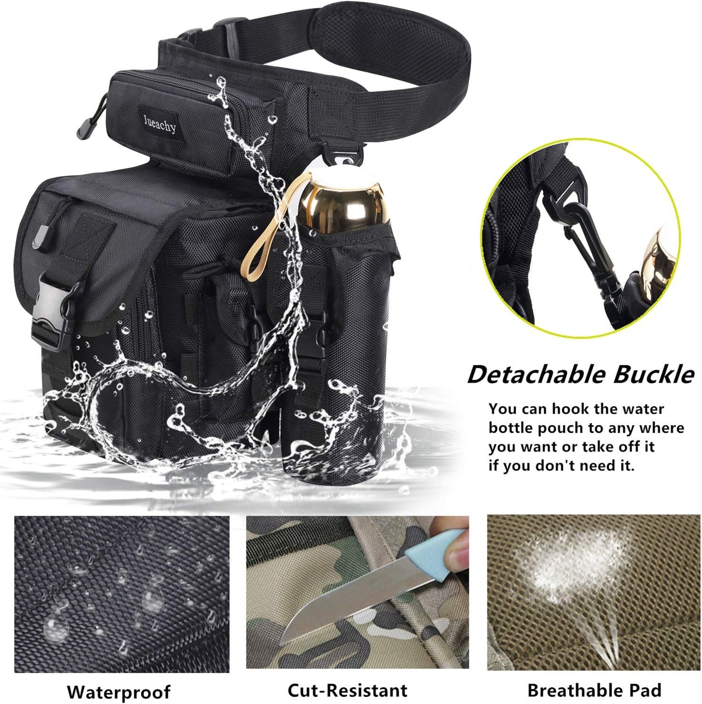 Jueachy Drop Leg Bag(Black)+Tactical Molle Pouch Admin Bag(Black)