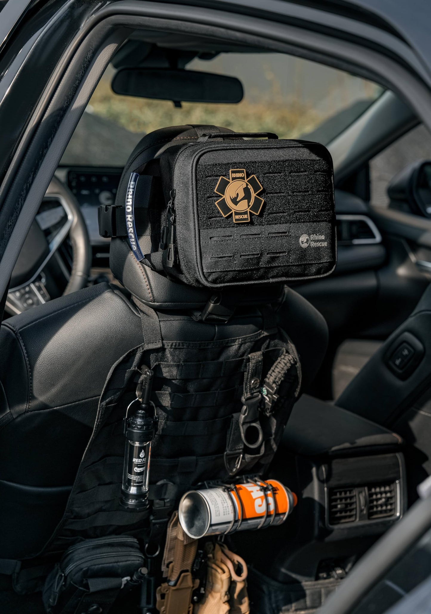 RHINO RESCUE IFAK Trauma Kit with C-A-T Tourniquet, Tactical First Aid Kit Molle Pouch for Military, Combat, Car, Camping, Hiking, Travel (Red)