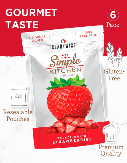 READYWISE - Simple Kitchen, Freeze-Dried Peaches, 1.16 oz, Pack of 6, Vegetarian, Gluten Free, Snacks, Peaches, Dried Fruit, Pre Workout, Healthy Snacks, Camping, Backpacking, Survival Food