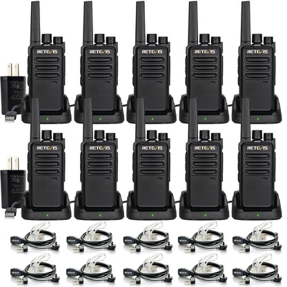 Retevis RT68 Two-Way Radios Long Range, Walkie Talkies for Adults, 2 Way Radio with Earpiece, Walkie Talkie Rechargeable with Charging Base, for Manufacturing Restaurant Business School(10 Pack)