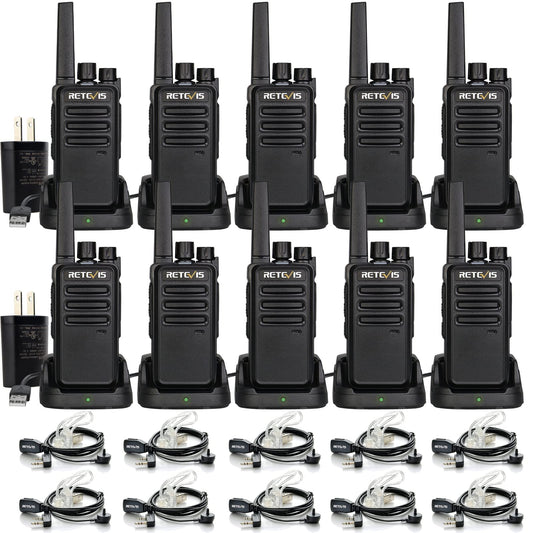 Retevis RT68 Two-Way Radios Long Range, Walkie Talkies for Adults, 2 Way Radio with Earpiece, Walkie Talkie Rechargeable with Charging Base, for Manufacturing Restaurant Business School(10 Pack)