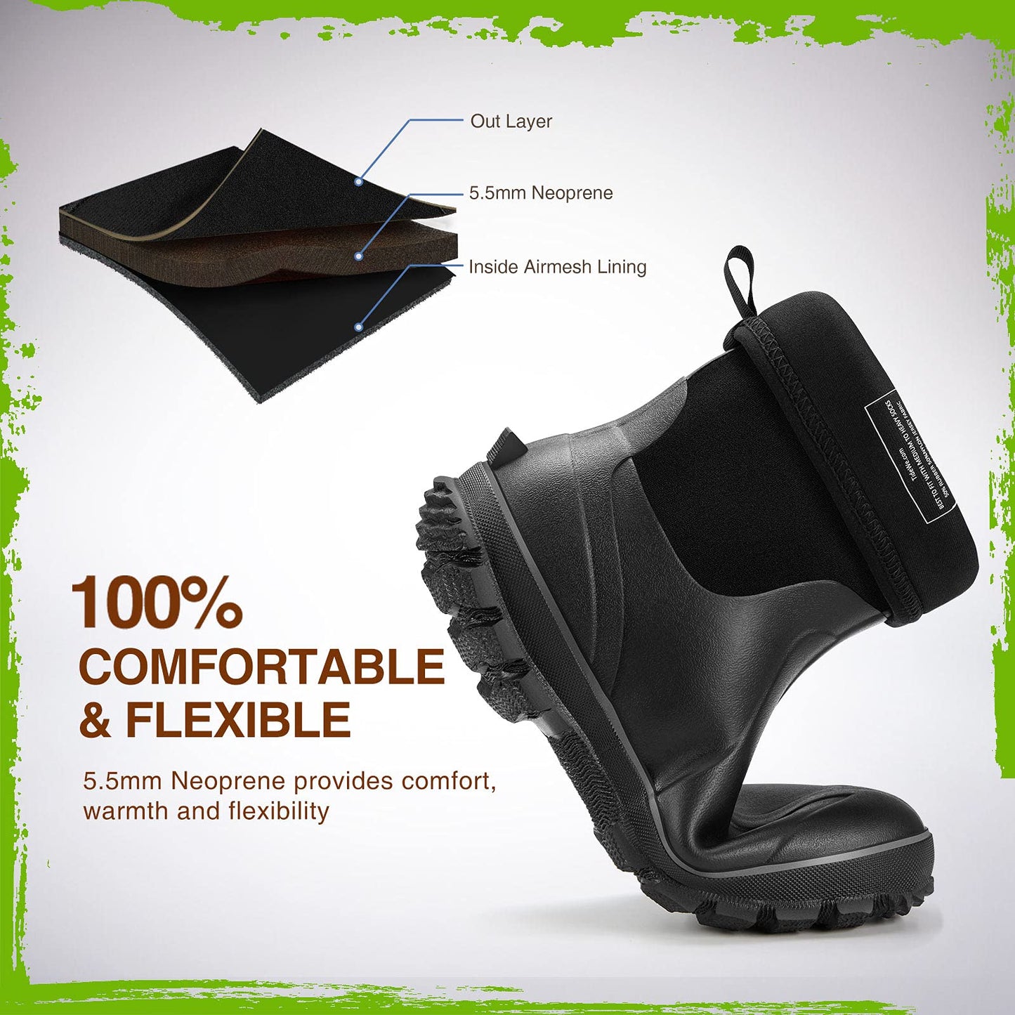 TIDEWE Rubber Boots for Men, 5.5mm Neoprene Insulated Rain Boots with Steel Shank, Waterproof Mid Calf Hunting Boots, Sturdy Rubber Work Boots for Farming Gardening Fishing