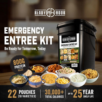 Ready Hour 120 Serving Entree Bucket-Freeze Dried Emergency Food Supply-Survival Meals with Long Shelf Life-Prepper Essentials for Disaster, Camping, Hiking, or Outdoor Use