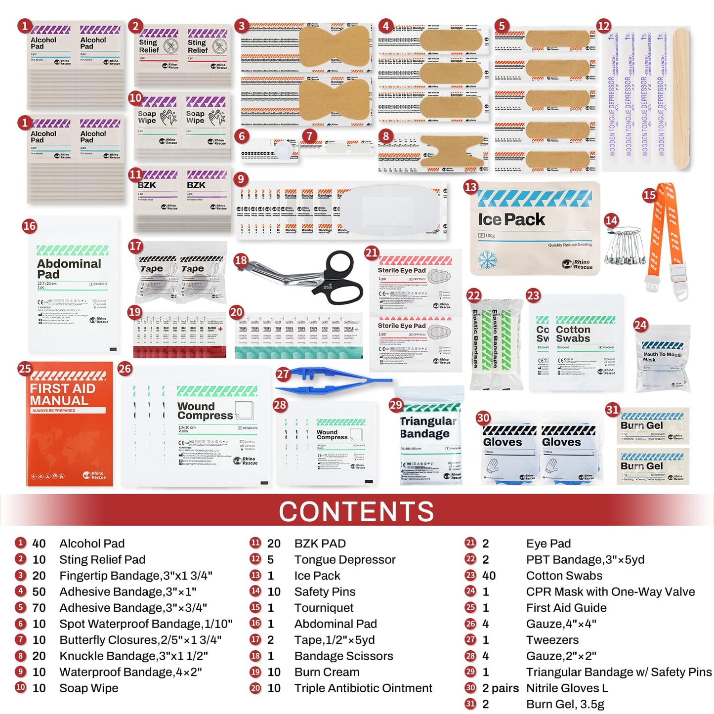 RHINO RESCUE 371 Pieces OSHA All-Purpose First Aid Kit, Home & Office Professional Medical Supplies, Ideal for Emergency, School, Business